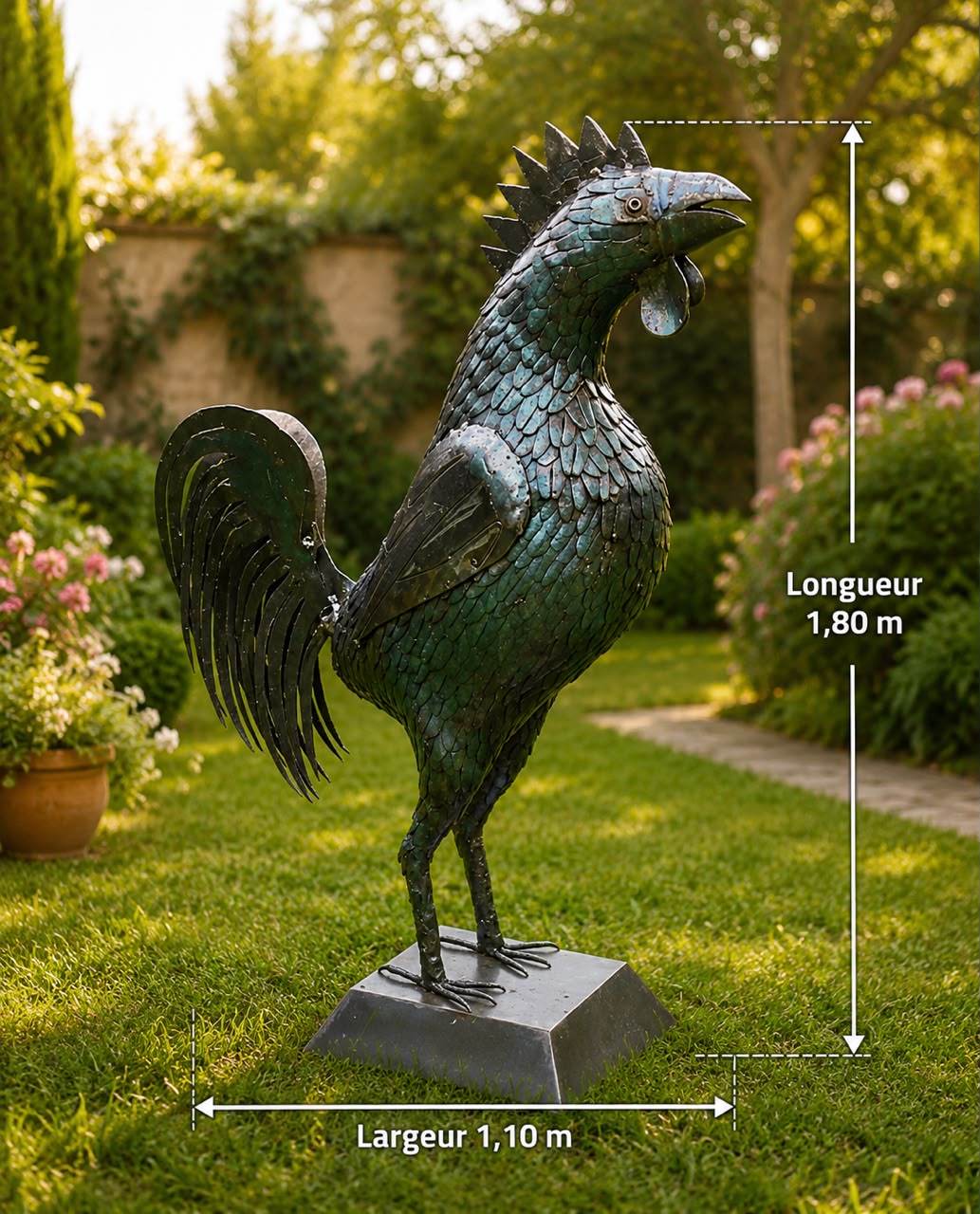 Coq monumental patiné